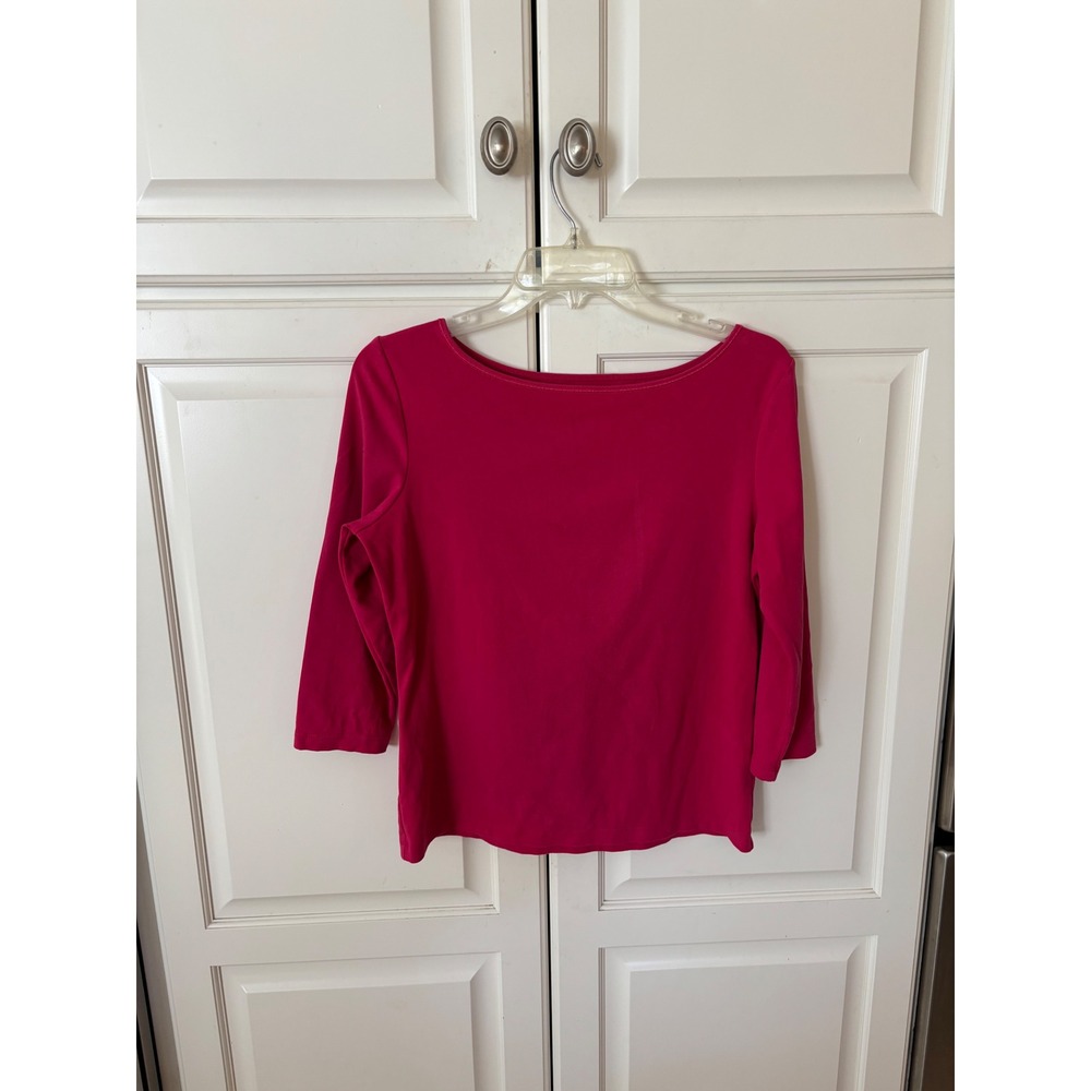 Talbots Womens Boatneck Top Raspberry Pink 3/4 Sleeve Cotton Blend Ribbed Small